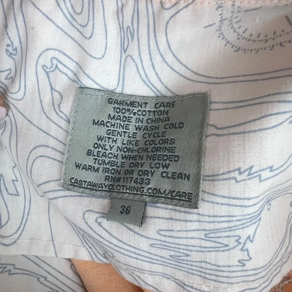 CASTAWAY Tropical Vacation Peach Palm Embroidered Men Shorts Size 36 Inseam 5.5